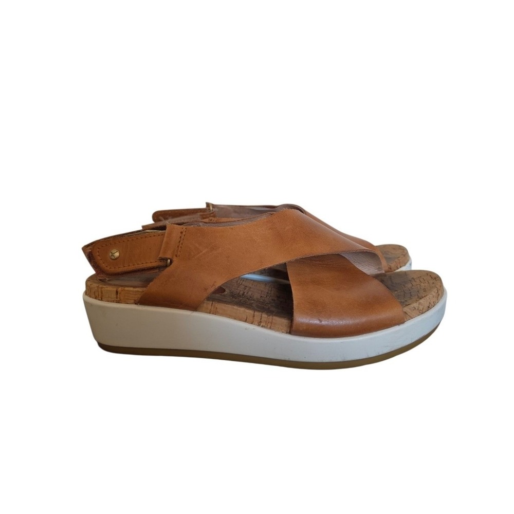 Pikolinos Mykonos Resort Boho Brown Leather Wedges Sandals sz EU 39, US 8.5